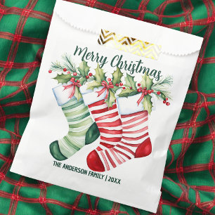 Festive Watercolor Christmas Stockings Favour Bag
