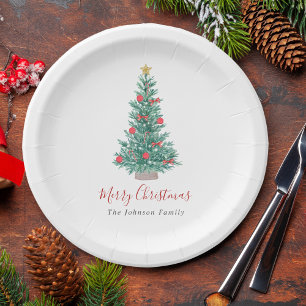 Festive Watercolor Christmas Tree Non Photo Paper Plate