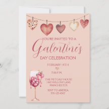 Festive Watercolor Cocktail Galentine's Day Pink