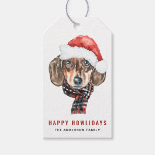 Festive Watercolor Dachshund Santa Christmas Gift Tags