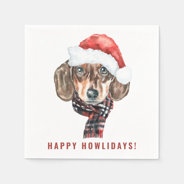 Festive Watercolor Dachshund Santa Christmas Napkin (Front)