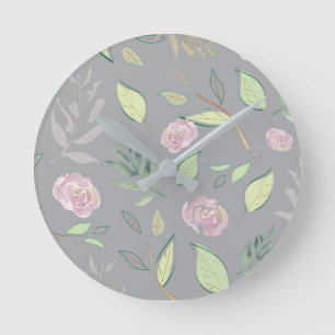 Festive Watercolor Flowers 2 Round Clock
