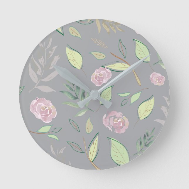 Festive Watercolor Flowers 2 Round Clock (Front)
