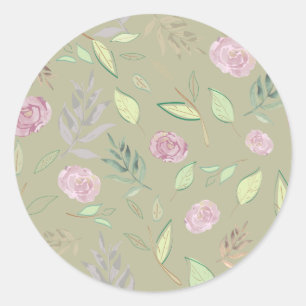 Festive Watercolor Flowers 5 Classic Round Sticker