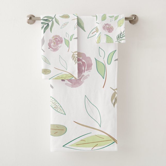 Festive Watercolor Flowers Bath Towel Set (Insitu)