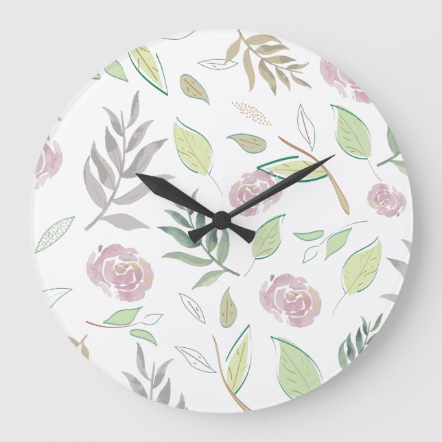 Festive Watercolor Flowers Large Clock (Front)