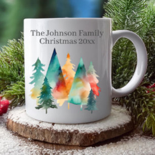 Festive Watercolor Forest Trees Christmas Family Coffee Mug