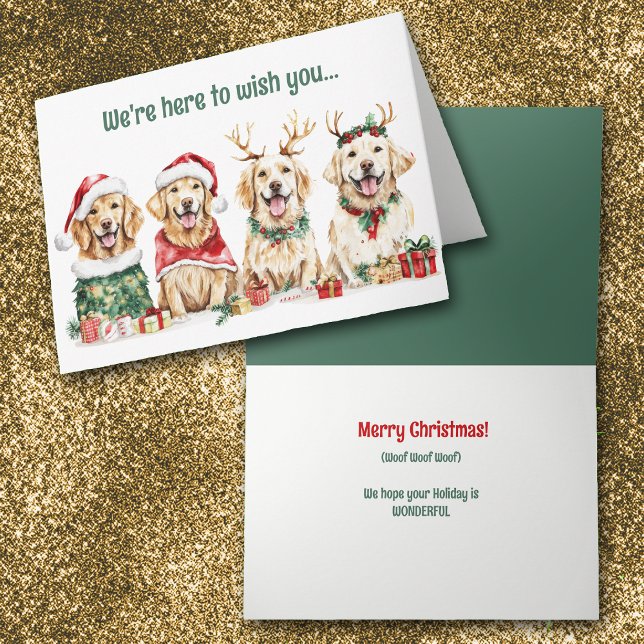 Festive Watercolor Golden Retriever Dogs Christmas Holiday Card (Creator Uploaded)