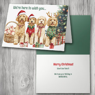 Festive Watercolor Goldendoodle Dogs Christmas Holiday Card