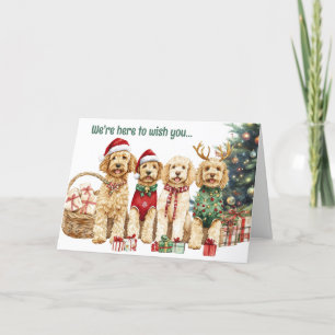 Festive Watercolor Goldendoodle Dogs Christmas Holiday Card