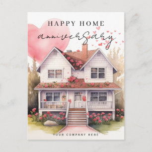 Festive Watercolor Heart House Anniversary Holiday Postcard