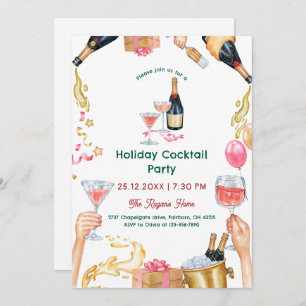 Festive Watercolor Holiday Cocktail Party Invitation
