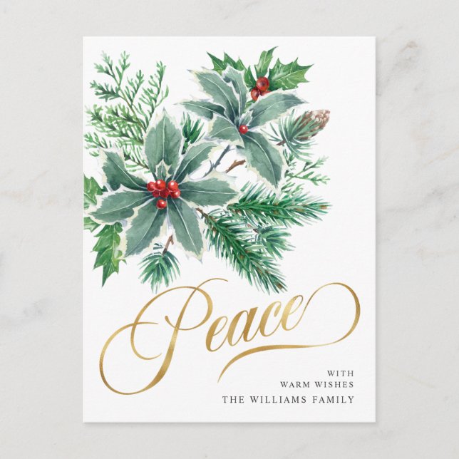 Festive Watercolor Holly Berry Christmas Greeting Holiday Postcard (Front)