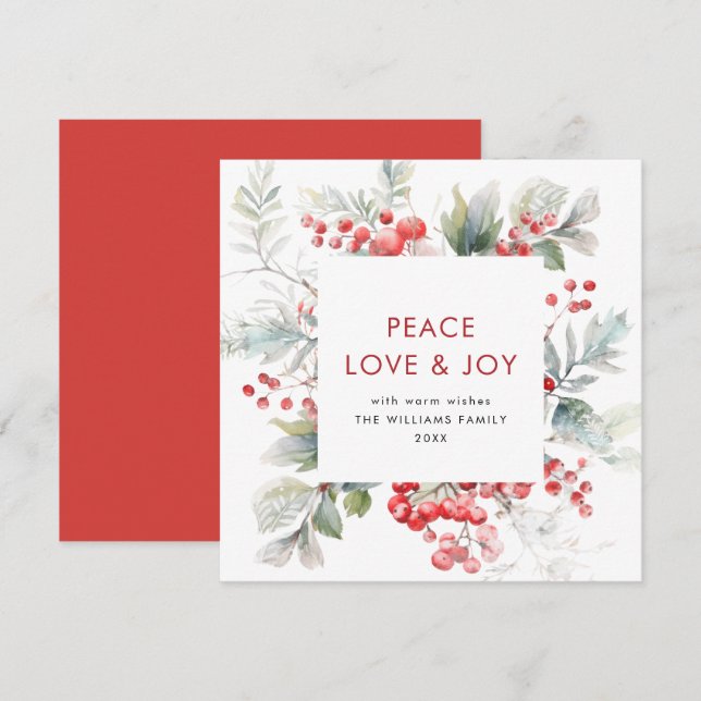Festive Watercolor Holly Berry Christmas Holiday Card (Front/Back)