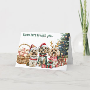 Festive Watercolor Lhasa Apso Dogs Christmas Card
