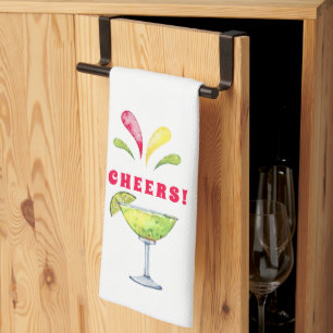 Festive Watercolor Margarita Cheers Tea Towel