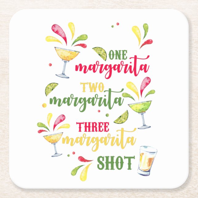 Festive Watercolor Margarita Square Paper Coaster (Front)