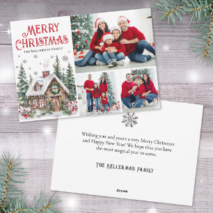 Festive Watercolor Photo Christmas Holiday Card