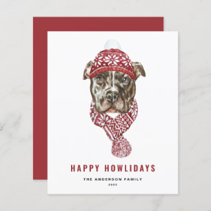 Festive Watercolor Pitbull Happy Howlidays