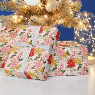 Festive Watercolor Poinsettia Plaid Holiday TMF26 Wrapping Paper