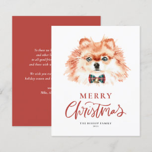 Festive Watercolor Pomeranian Dog Christmas Card