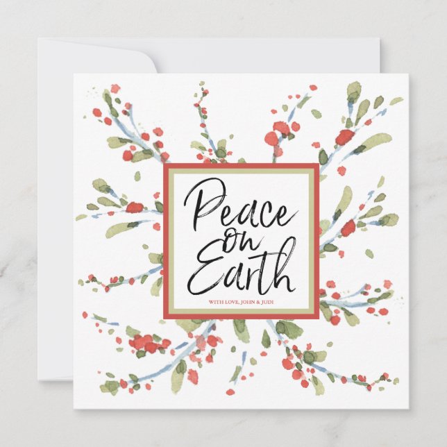 Festive Watercolor Red Berries Winter Greenery Holiday Card (Front)