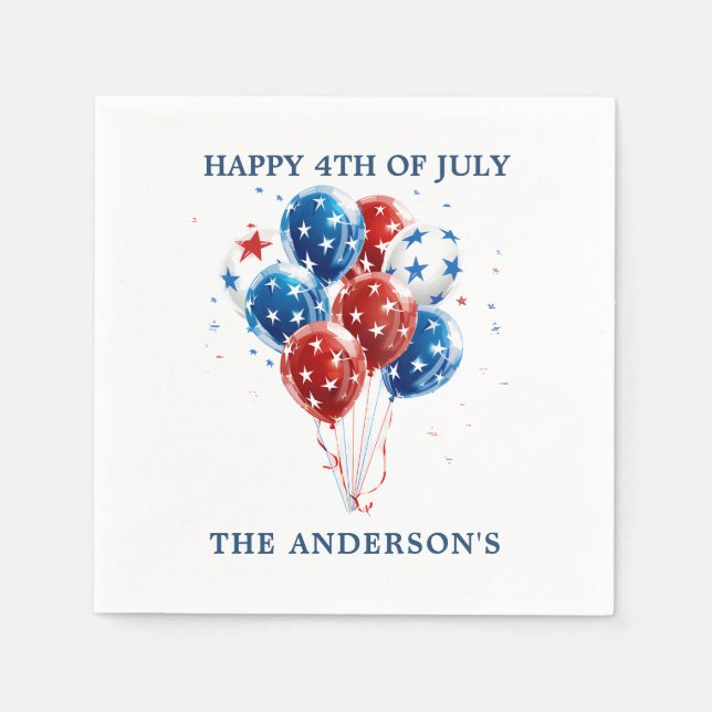 Festive watercolor red blue balloons USA flag Napkin (Front)