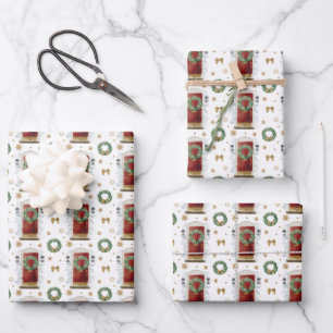Festive Watercolor Red Front Door Pattern Wrapping Paper Sheet