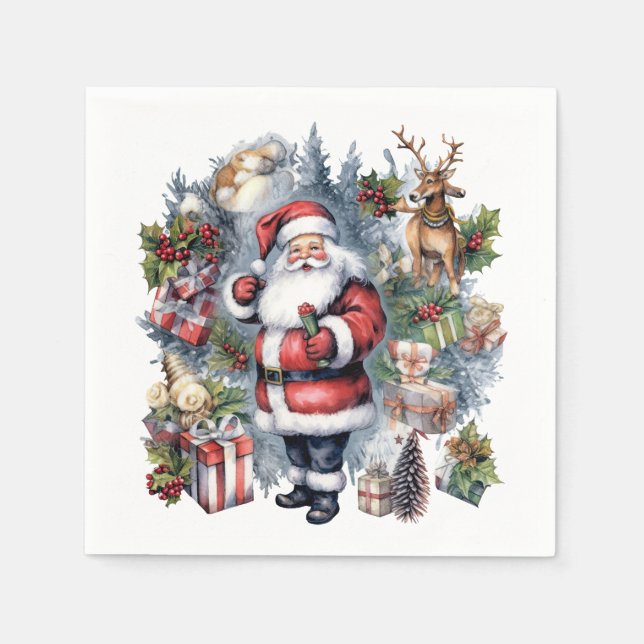 Festive watercolor Santa party Napkin (Front)