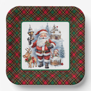 Festive watercolor Santa party Paper Plate