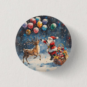 Festive Watercolor Santa Reindeer Colorful Balloon 3 Cm Round Badge