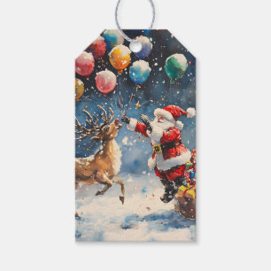 Festive Watercolor Santa Reindeer Colorful Balloon Gift Tags