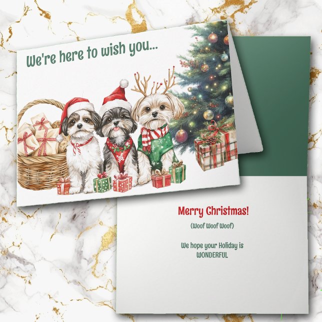 Festive Watercolor Shih Tzu Dogs Christmas Card (Creator Uploaded)