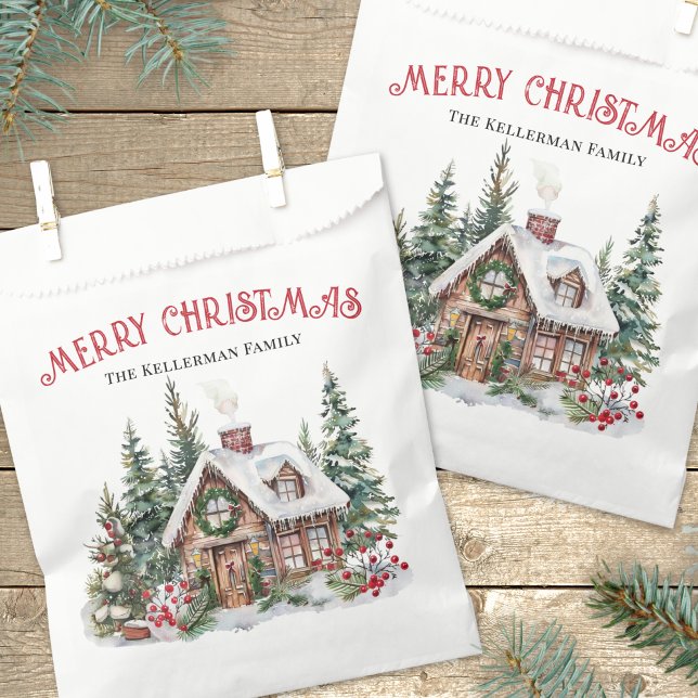 Festive Watercolor Winter Christmas Favour Bag (Festive Watercolor Winter Christmas Favor Bag)