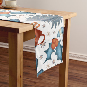 Festive Watercolor Winter Christmas Pattern Long Table Runner