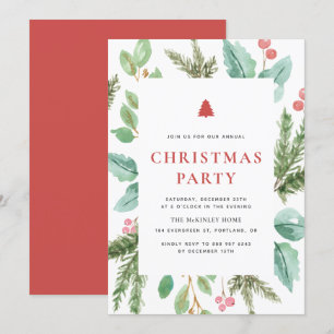 Festive Watercolor Winter Foliage Christmas Party Invitation
