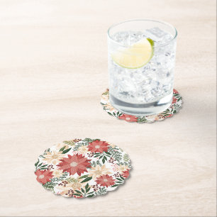 festive watercolor winter garden christmas photo paper coaster