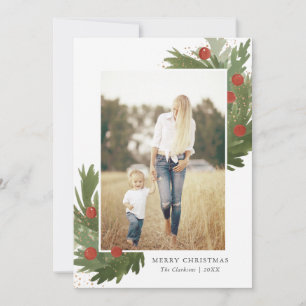 Festive Watercolor With Back- Christmas photo card