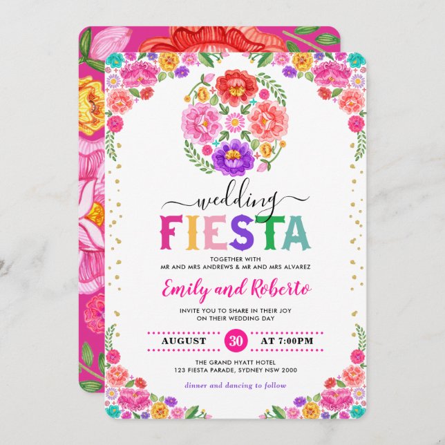 Festive Wedding Fiesta Mexican Floral Pattern Invitation (Front/Back)
