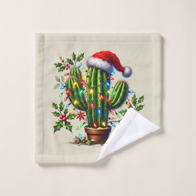 Festive Western Christmas cactus Wash Cloth (Wash Cloth)