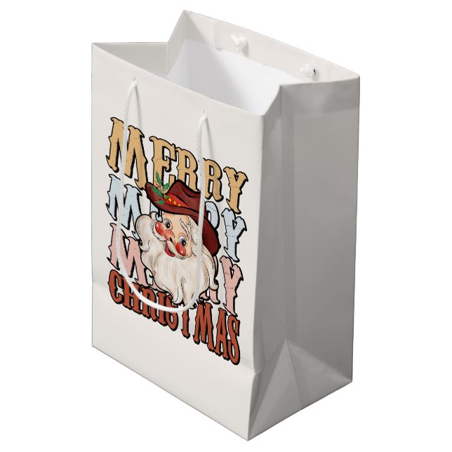 festive  Western Christmas Santa  Medium Gift Bag (Front Angled)