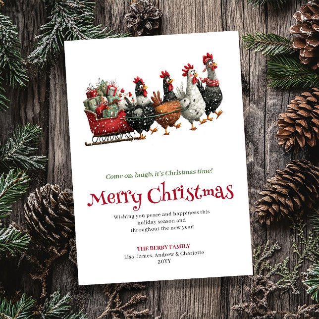 Festive whimsical chickens Christmas greeting card (Festive whimsical chickens Christmas greeting card

)