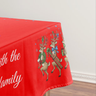 Festive Whimsical Christmas Tree Quirky Reindeers  Tablecloth