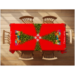 Festive Whimsical Christmas Tree Quirky Reindeers Tablecloth