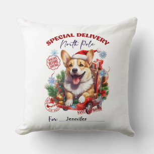 Festive Whimsical Corgi Christmas Throw Pillow