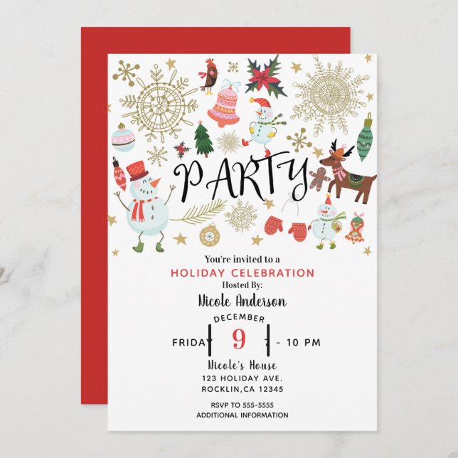 Festive Whimsical Cute Christmas Holiday Party Invitation (Front/Back)