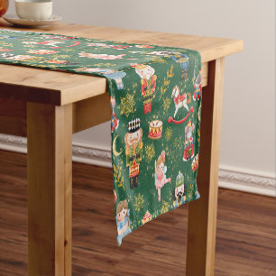 Festive Whimsical Cute Nutcracker Ballet Dolls Short Table Runner