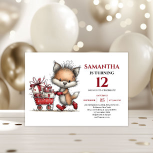 Festive whimsical fox animals print kids birthday invitation