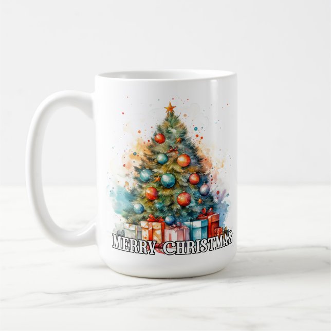 Festive Whimsical Merry Christmas Tree Coffee Mug (Left)