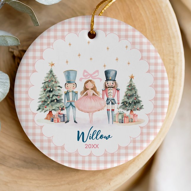 Festive Whimsical Nutcracker Ballerina Keepsake Ceramic Ornament (Creator Uploaded)